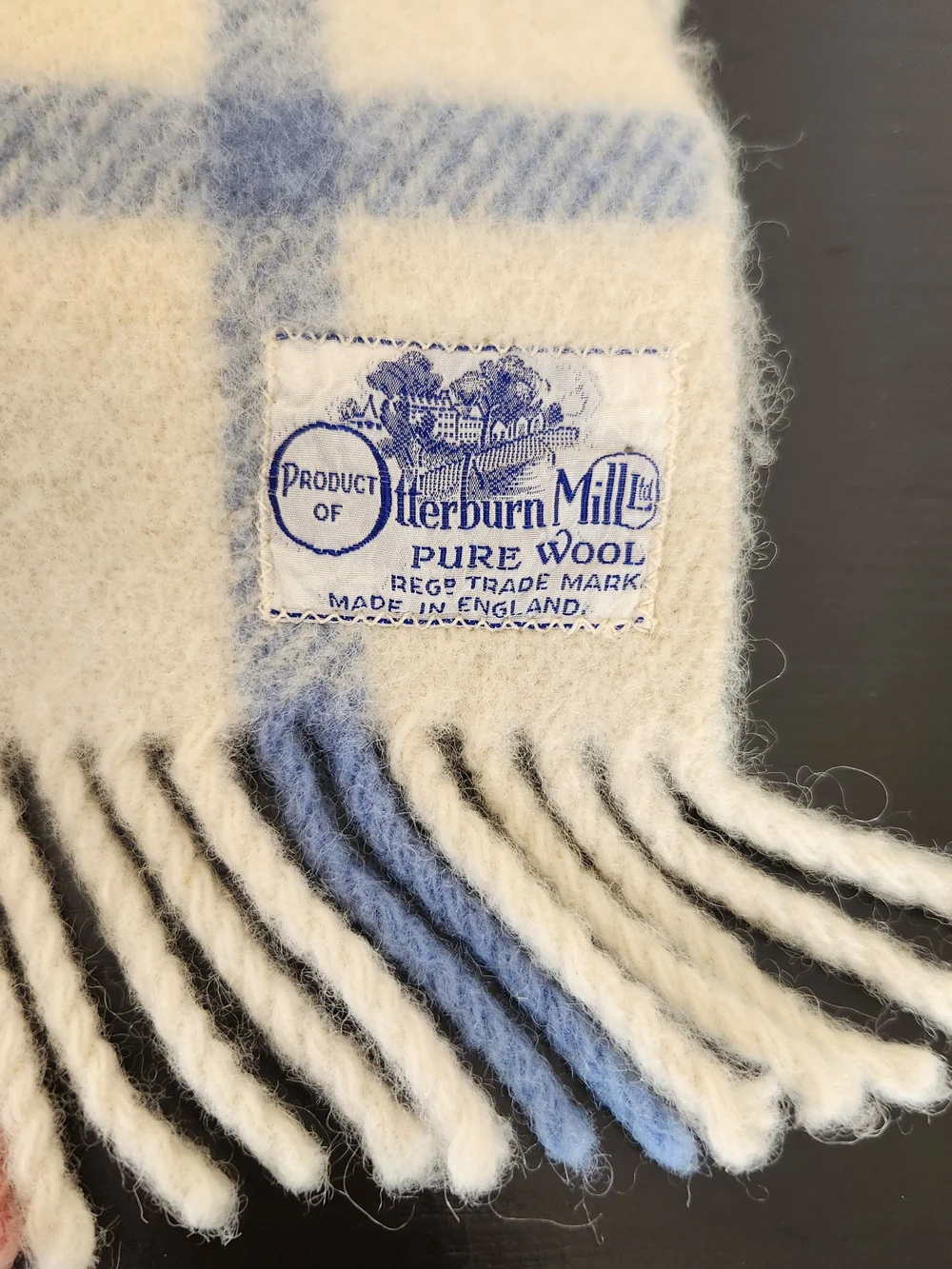 Vintage Wool Cream Plaid Fringe Baby Blanket with Pastel Stripes